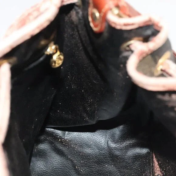 FENDI Pecan Canvas Shoulder Bag Brown Black Gold Auth 102701